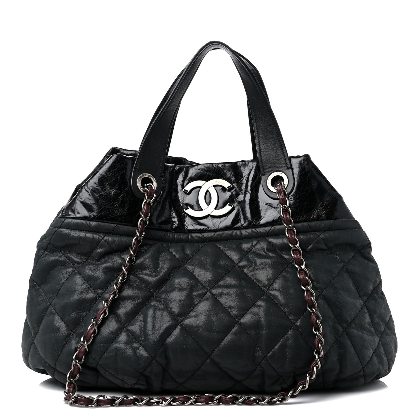 Iridescent Calfskin Quilted Large In The Mix Tote Black