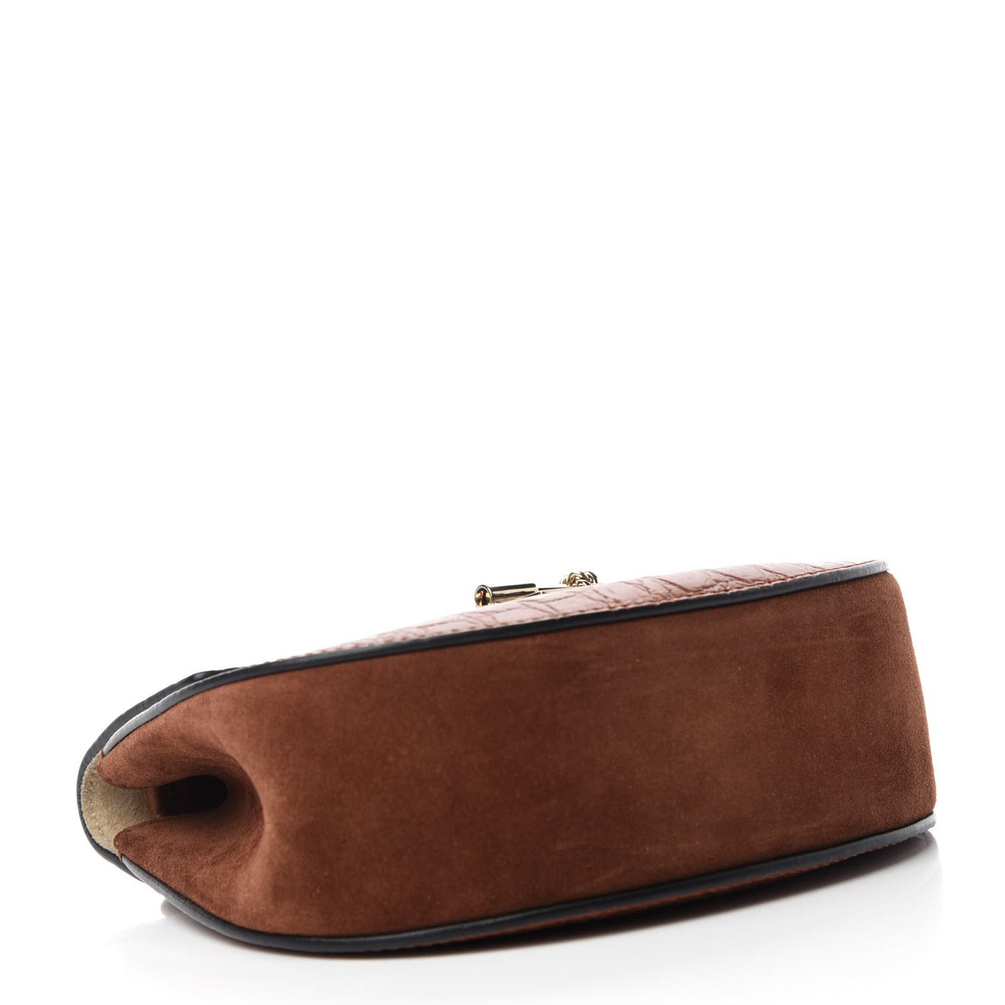 Calfskin Crocodile Embossed Drew Shoulder Bag Mahogany