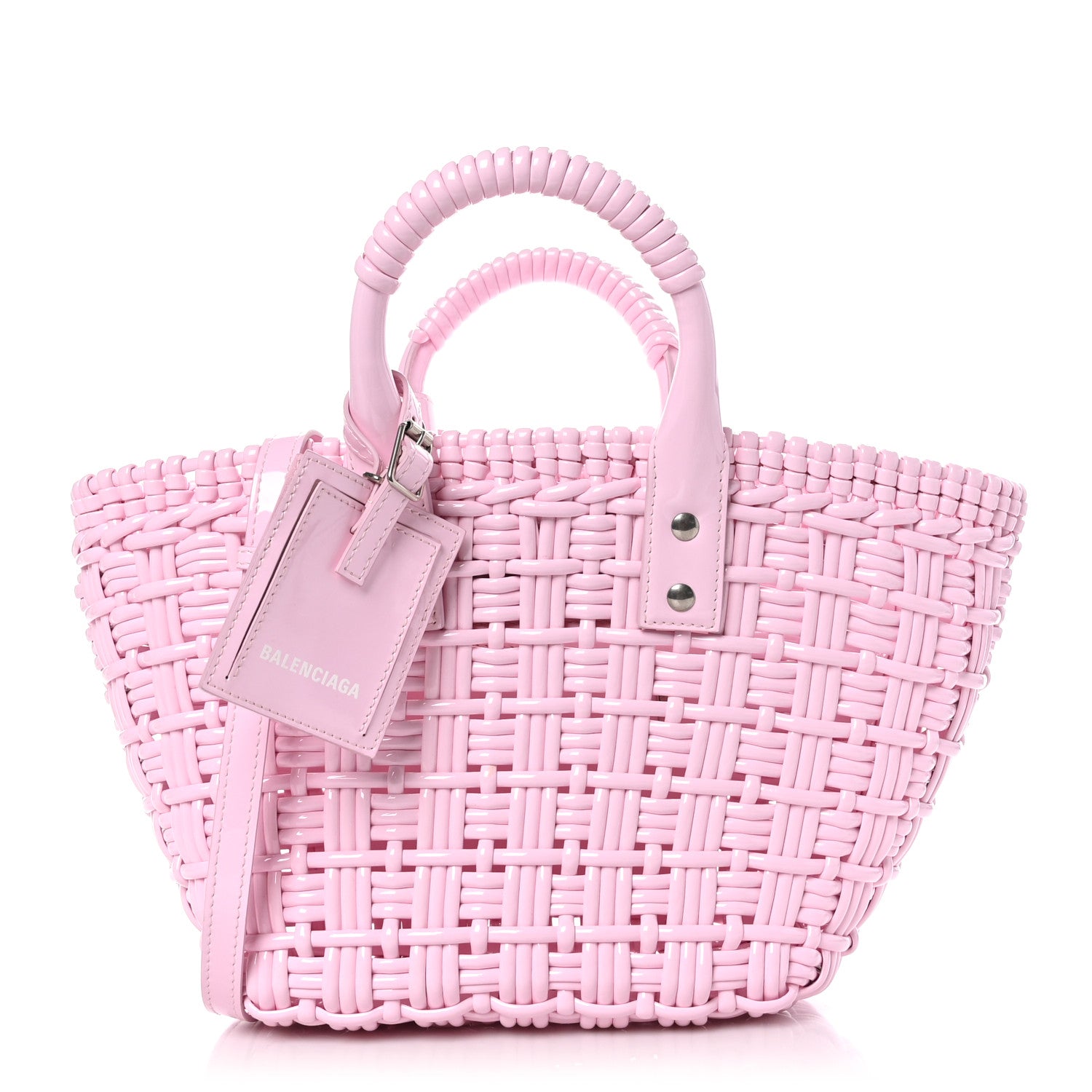 Balenciaga Faux Calfskin Braided Varnished XS Bistro Basket Candy Pink 1 of 8