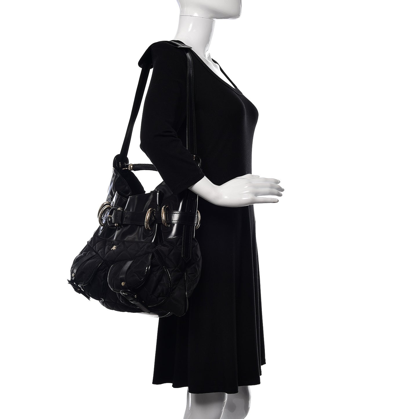 Calfskin Nylon Quilted Large Manor Tote Black