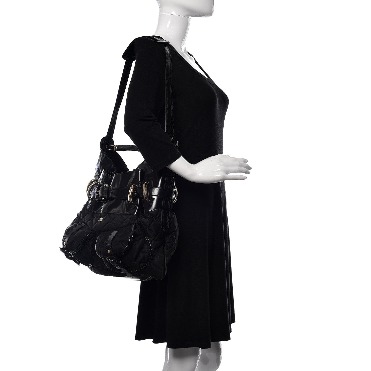 Burberry Calfskin Nylon Quilted Large Manor Tote Black 3 of 12