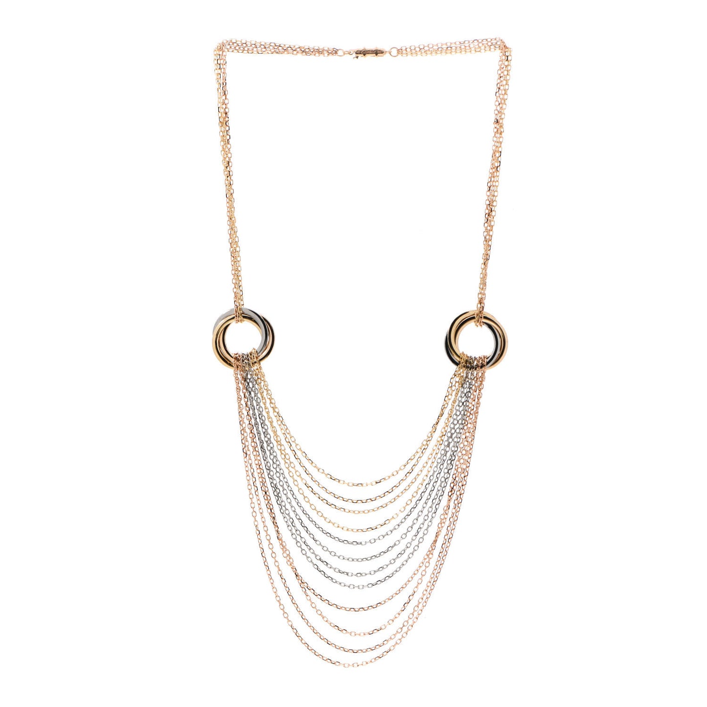 18K Pink Yellow White Gold Trinity Multi Strand Necklace