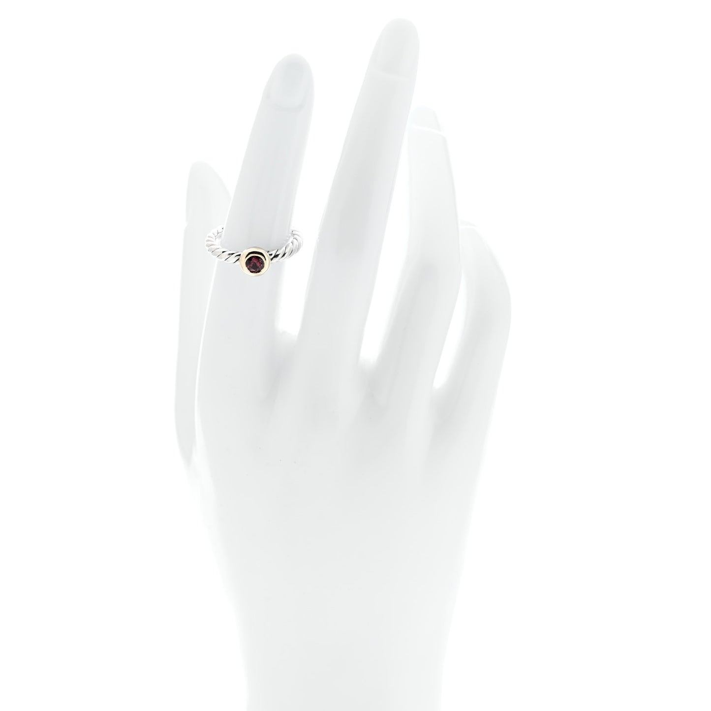 Sterling Silver 14K Yellow Gold Garnet Petite Cable Ring 51 5.75