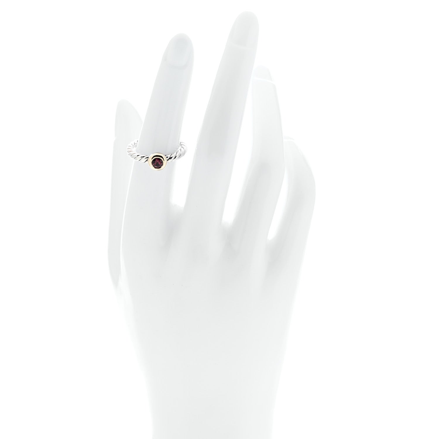 David Yurman Sterling Silver 14K Yellow Gold Garnet Petite Cable Ring 51 5.75 2 of 5