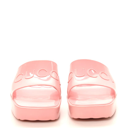 Gucci Rubber Gucci Logo Womens Platform 20/60mm Slide Sandals 38 Wild Rose 3 of 9