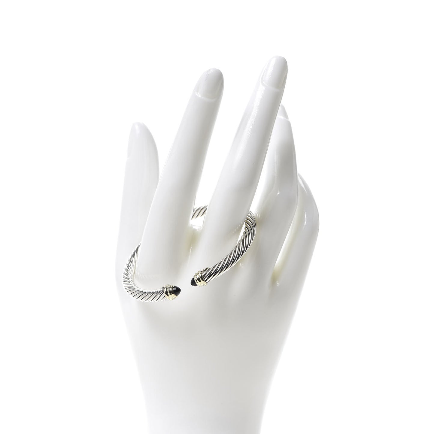 Sterling Silver 14K Yellow Gold Black Onyx 5mm Cable Classics Petite Color Bracelet