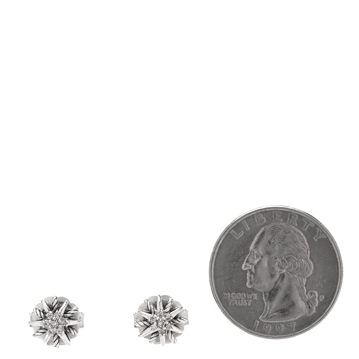 David Yurman Sterling Silver Diamond 10mm Starburst Earrings 2 of 4