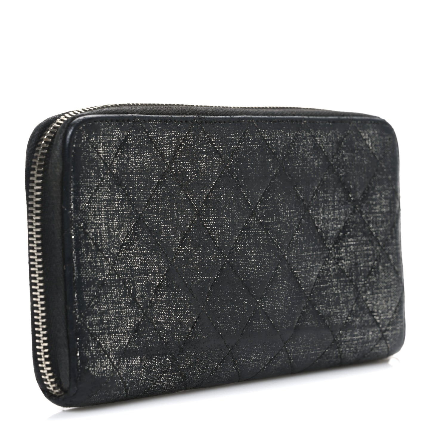 Iridescent Calfskin Quilted Zip Around Wallet Grey