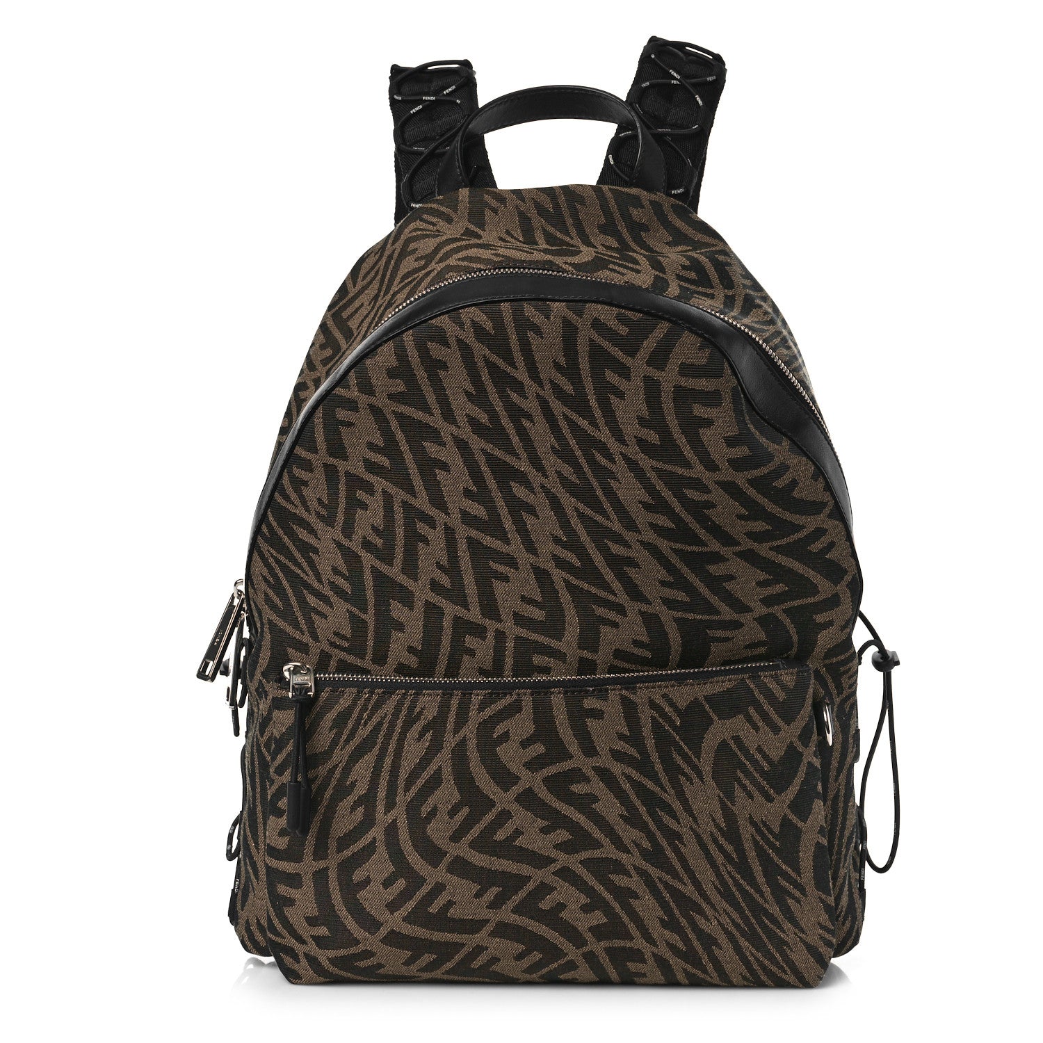 Fendi X SARAH COLEMAN Fabric Jacquard Vitello Grace Light Woven Lanyard FF Vertigo Pouch Pocket Backpack Tobacco Moro Black 2 of 10