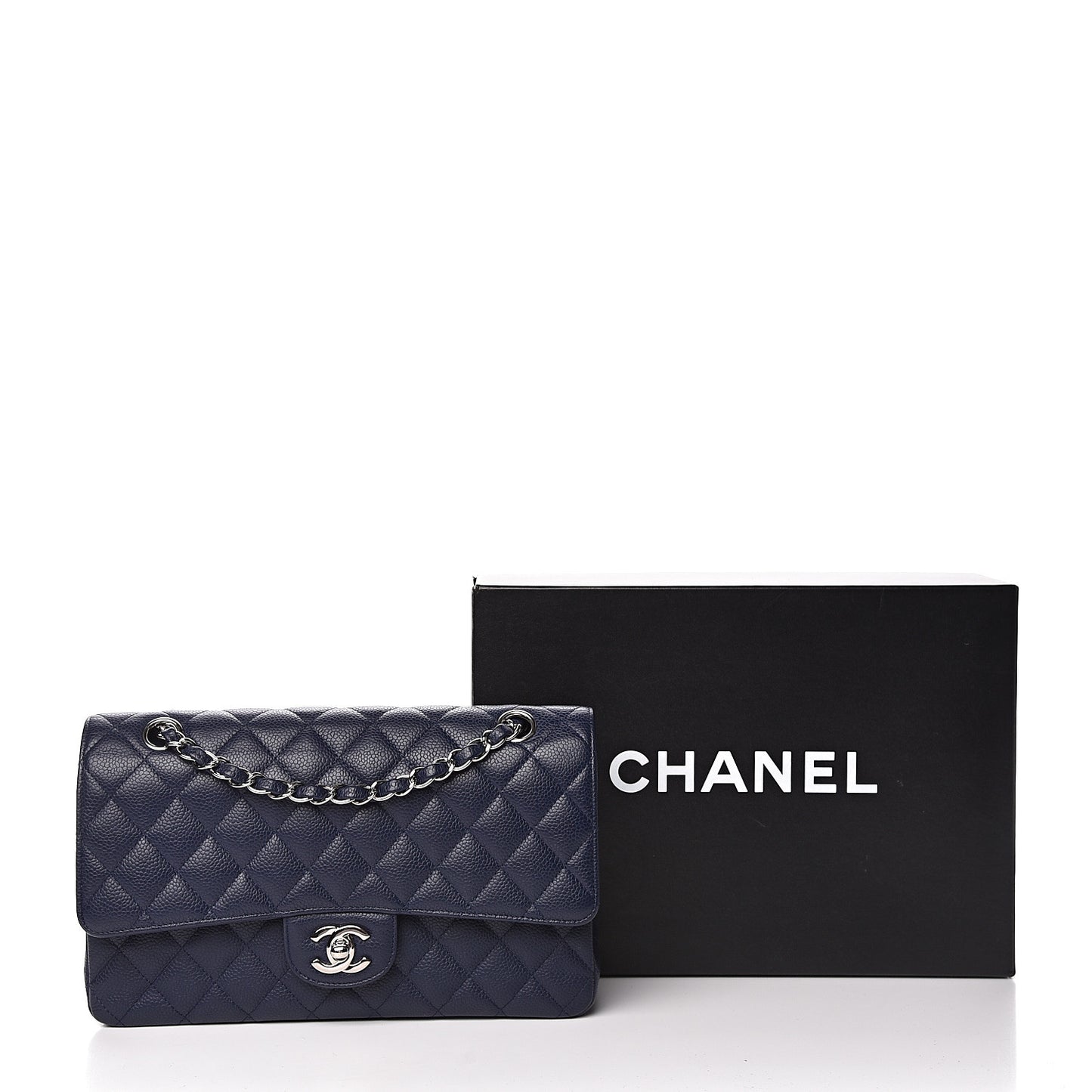 Caviar Quilted Medium Double Flap Navy