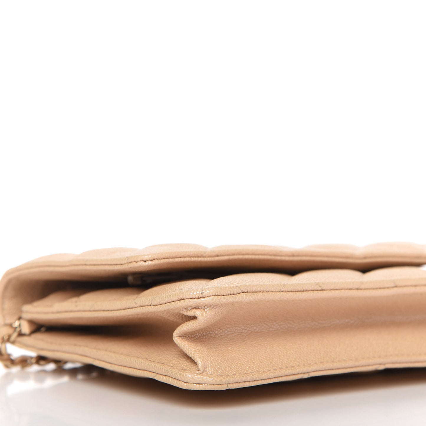 Iridescent Caviar Quilted Wallet On Chain WOC Beige
