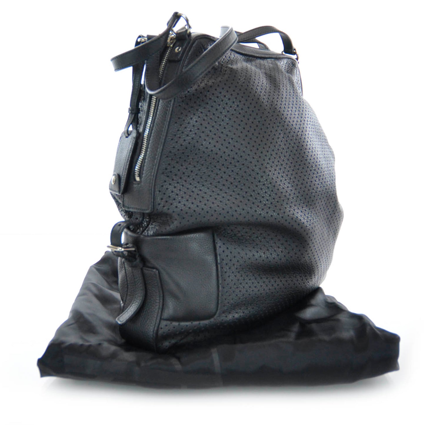 Perforated Leather Zipped Tote Black