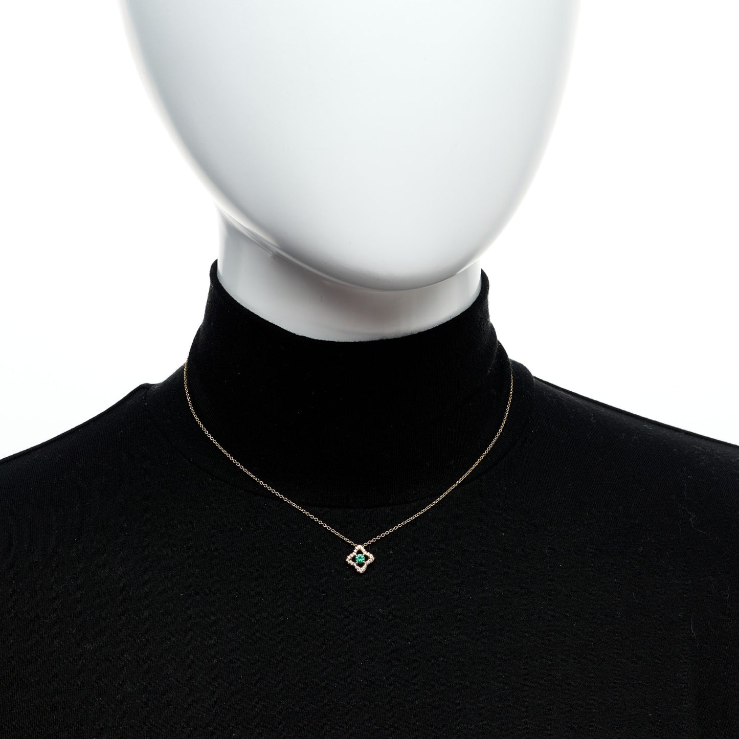 18K Yellow Gold Diamond Emerald Venetian Quatrefoil Pendant Necklace