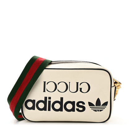Gucci X ADIDAS Textured Dollar Calfskin Web Trefoil Logo Small Messenger Bag Off White Black 1 of 11