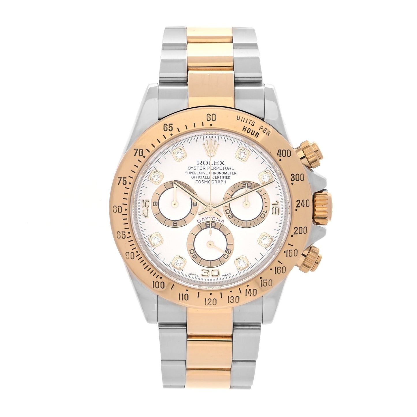 Stainless Steel 18K Yellow Gold Diamond 40mm Oyster Perpetual Cosmograph Daytona Watch White 116523