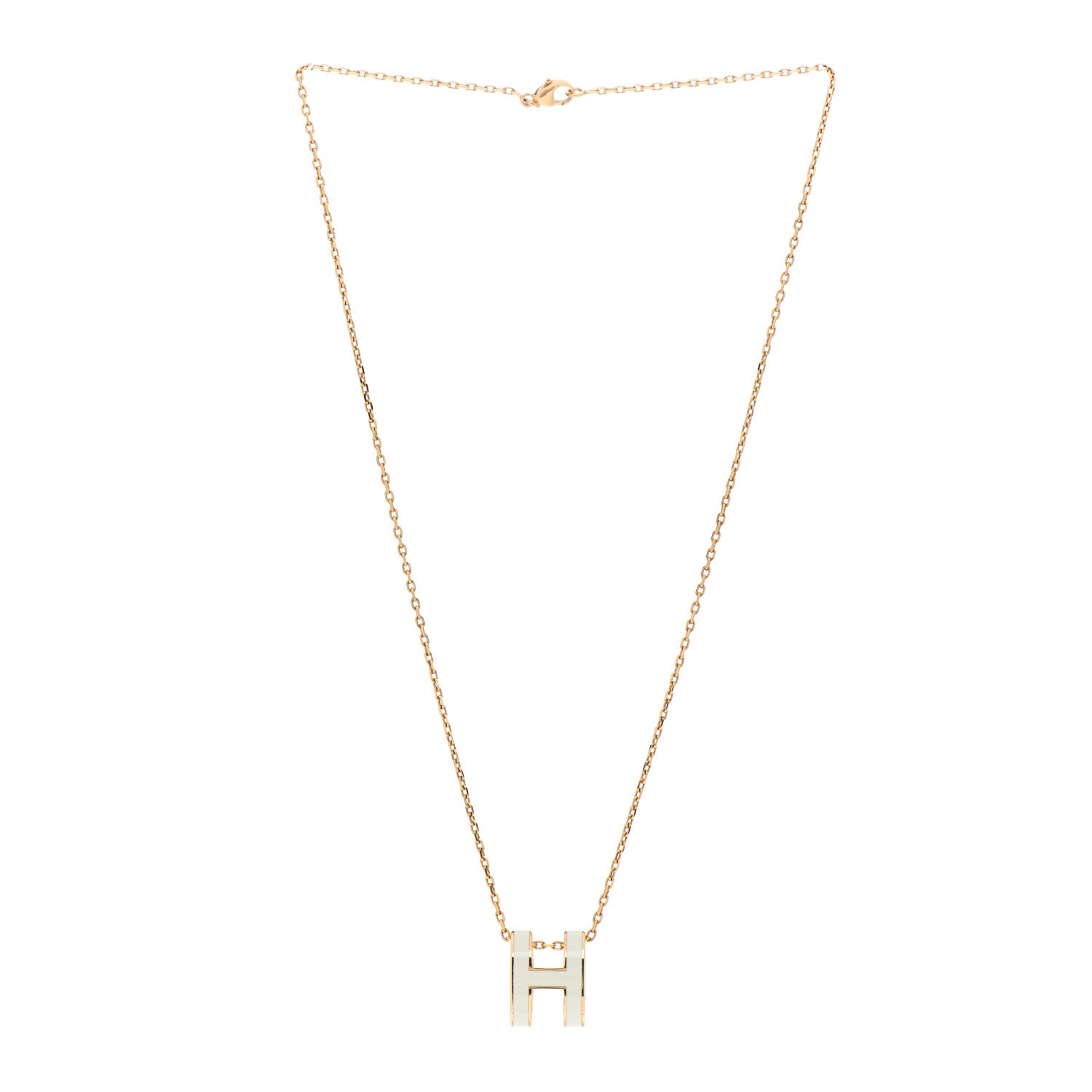 Hermes Lacquered Gold Pop H Pendant Necklace White 3 of 4