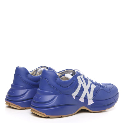 Gucci X MLB Calfskin NY Yankees Mens Rhyton Sneakers 9.5 Electric Blue 4 of 9
