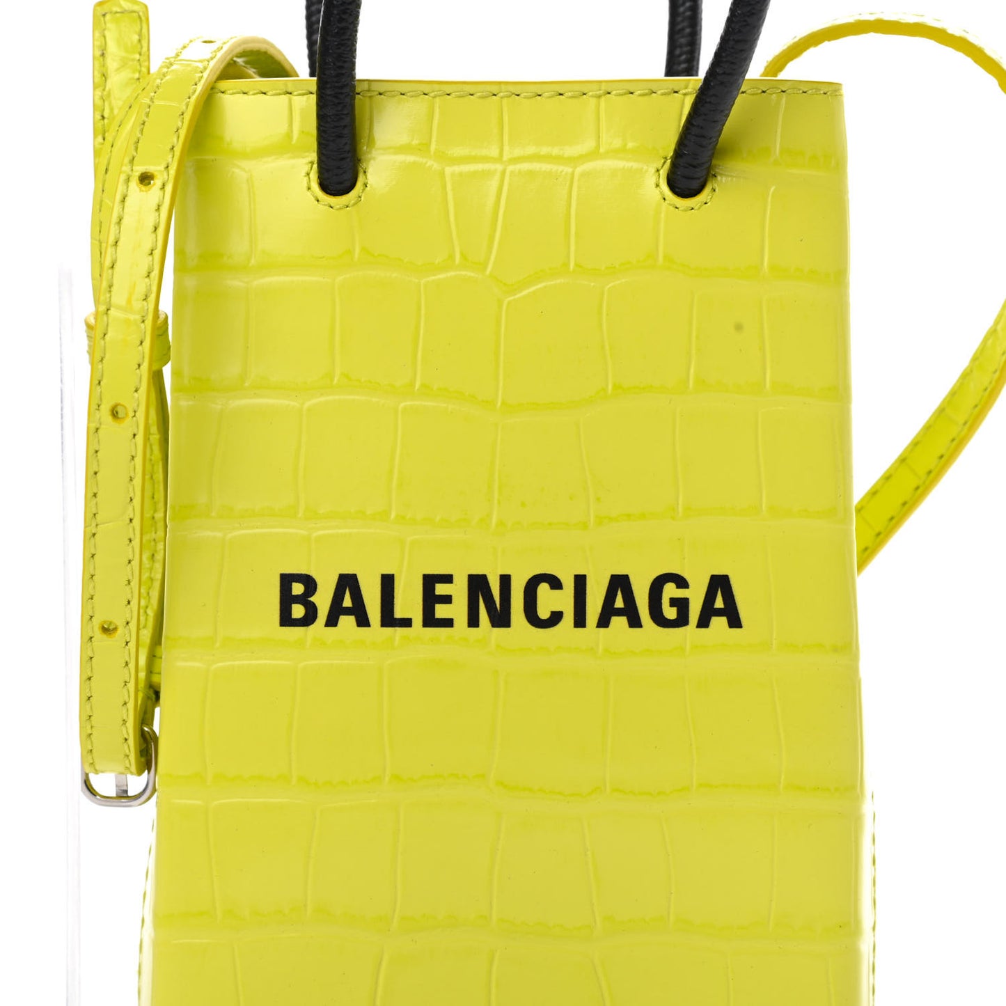 Calfskin Crocodile Embossed Logo Shopping Phone Holder Bag Lime