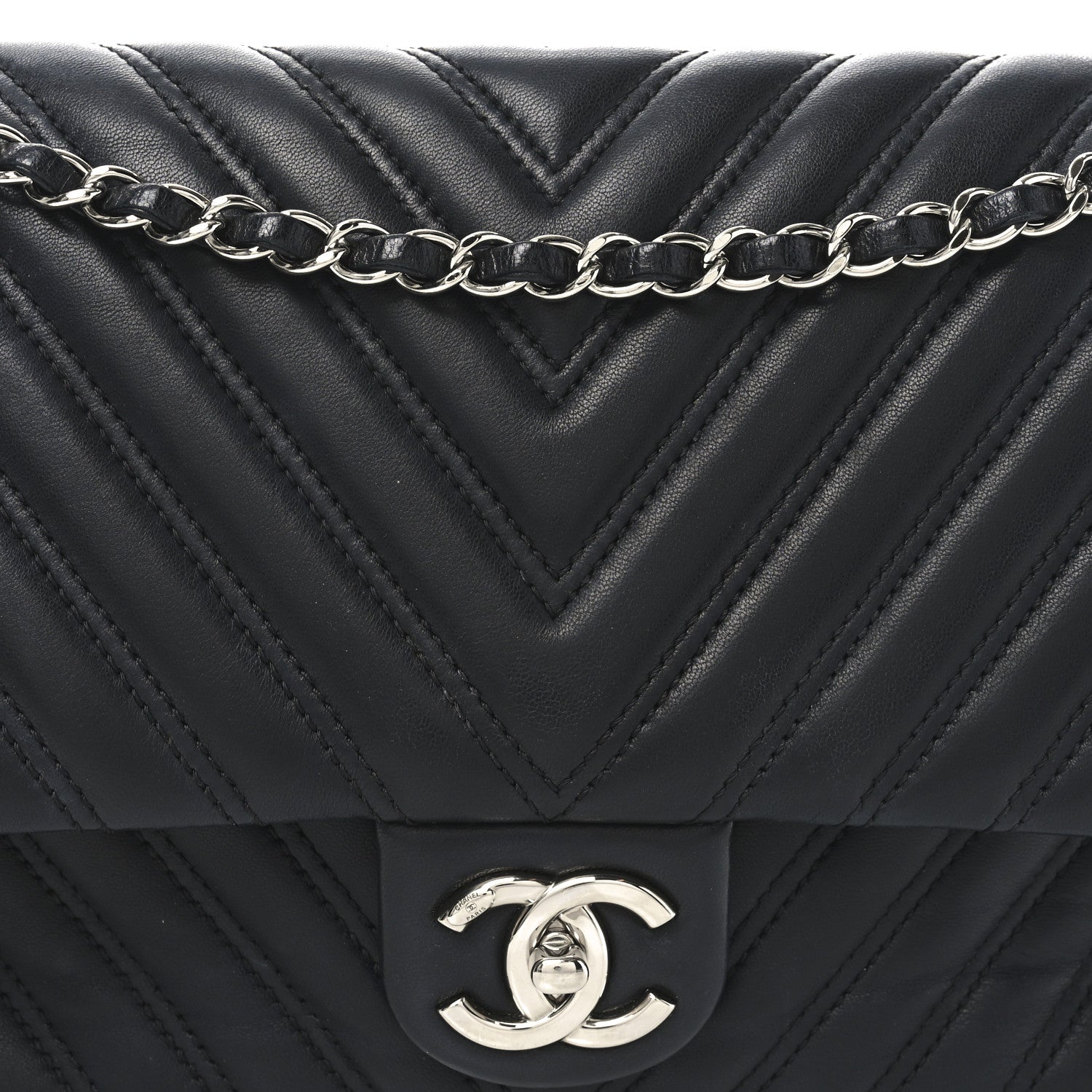 Chanel Lambskin Chevron Quilted Double Stitch Jumbo Double Flap Black 8 of 10