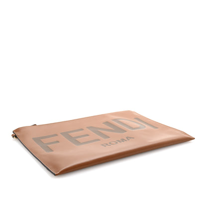 Fendi Vitello King Logo Embossed Large Flat Pouch Cuoio 4 of 7