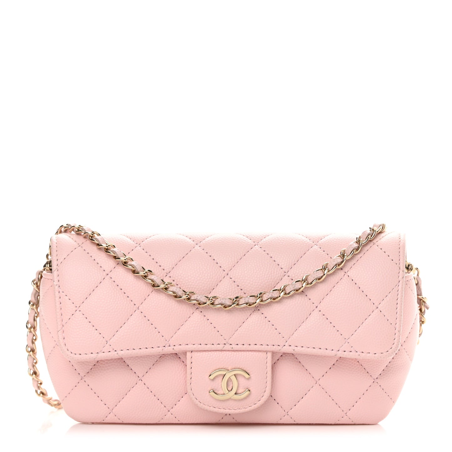 Caviar Quilted Glasses Case With Chain Light Pink