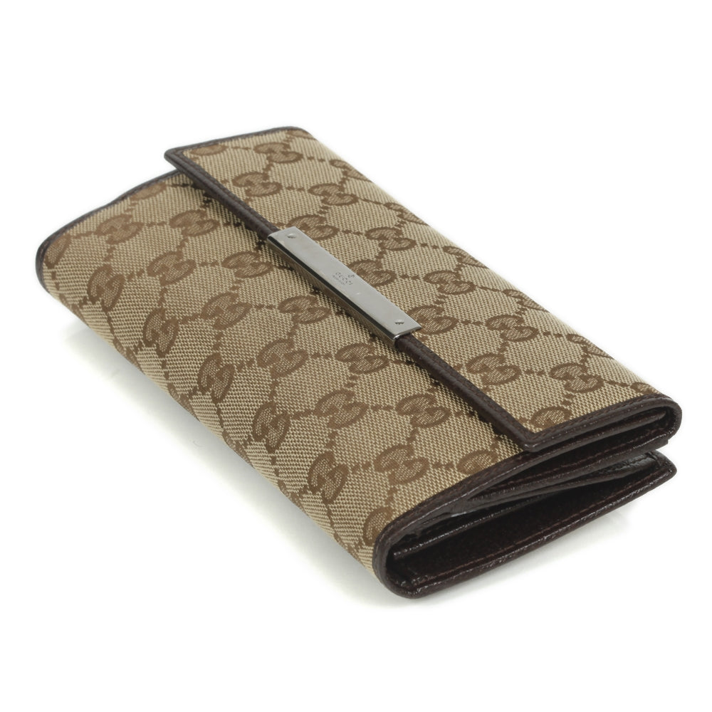 Monogram Metal Bar Continental Flap Wallet Beige Ebony Dark Brown