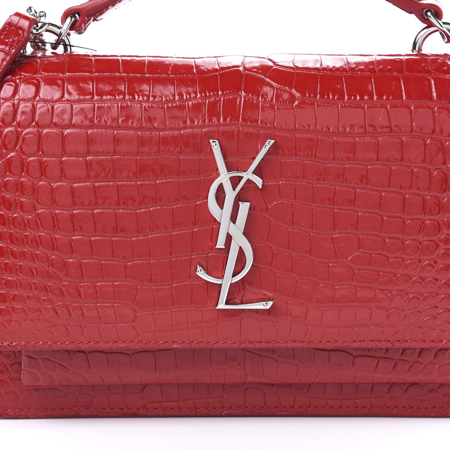 Calfskin Crocodile Embossed Monogram Sunset Chain Wallet Rouge Eros