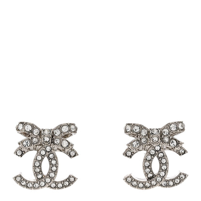 Chanel Crystal CC Bow Dangle Earrings Silver 1 of 5