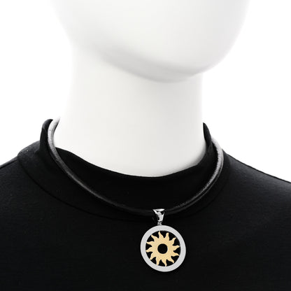 Bulgari 18K Yellow Gold Stainless Steel Calfskin Tondo Sun Pendant Necklace Black 2 of 5