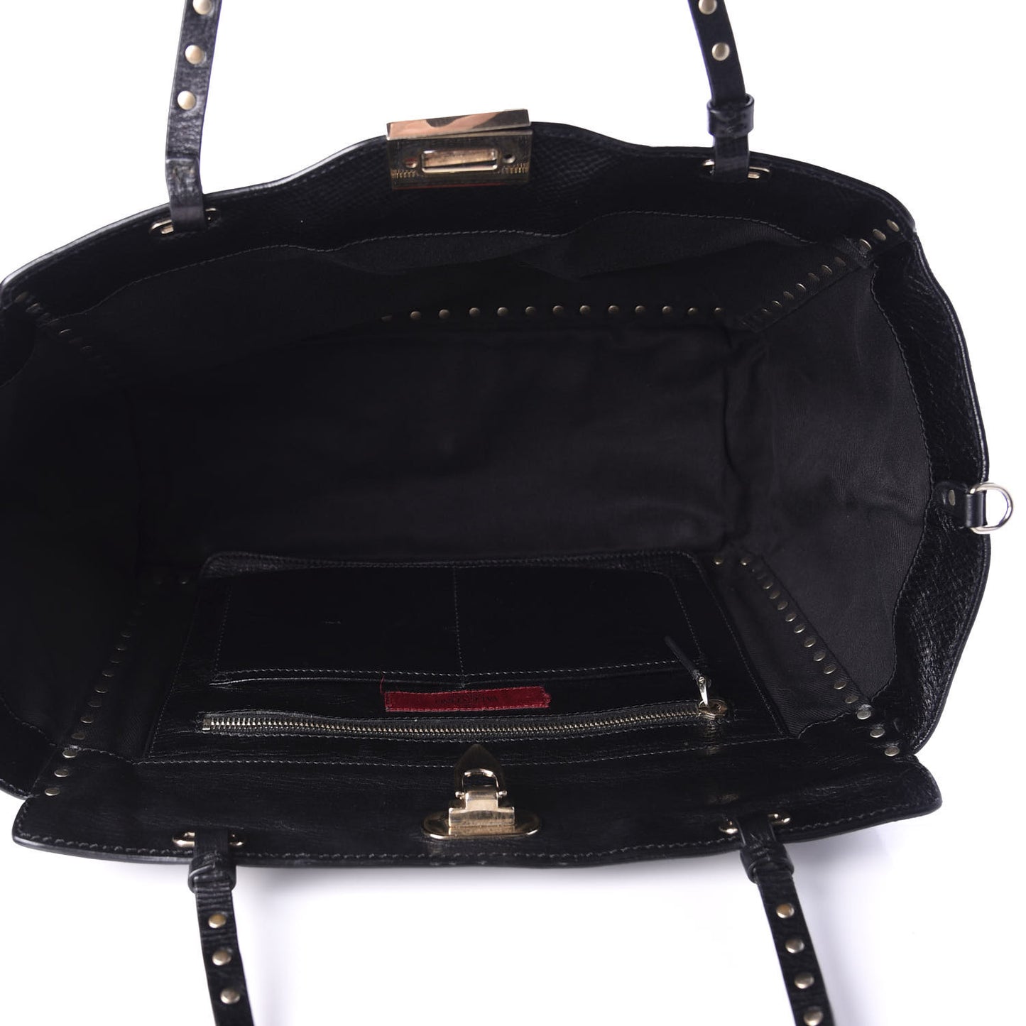 Textured Calfskin Medium Rockstud Tote Black
