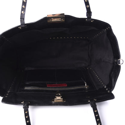 Valentino Garavani Textured Calfskin Medium Rockstud Tote Black 6 of 19