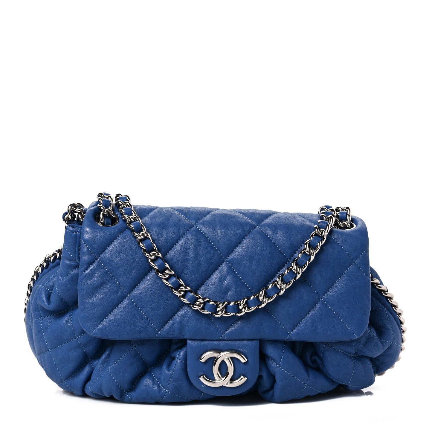 Washed Lambskin Quilted Medium Chain Around Messenger Blue