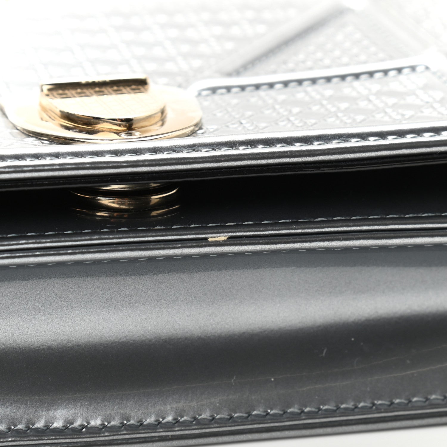 Christian Dior Metallic Patent Micro-Cannage Diorama Wallet on Chain Pouch Silver 10 of 10