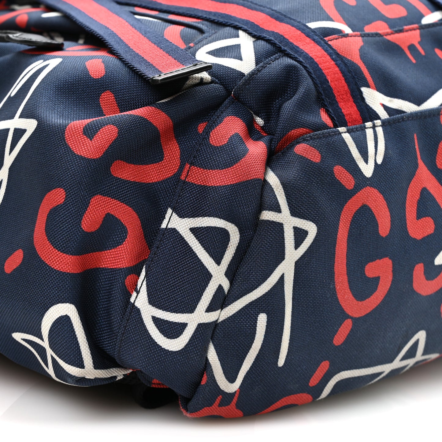 Techno Canvas GucciGhost Double Buckle Backpack Blue Agata Hibiscus Red