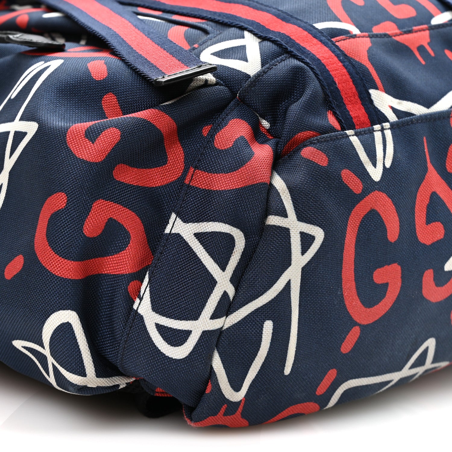 Gucci Techno Canvas GucciGhost Double Buckle Backpack Blue Agata Hibiscus Red 8 of 9