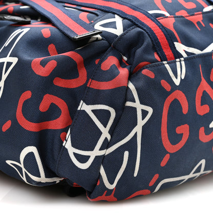 Gucci Techno Canvas GucciGhost Double Buckle Backpack Blue Agata Hibiscus Red 8 of 9