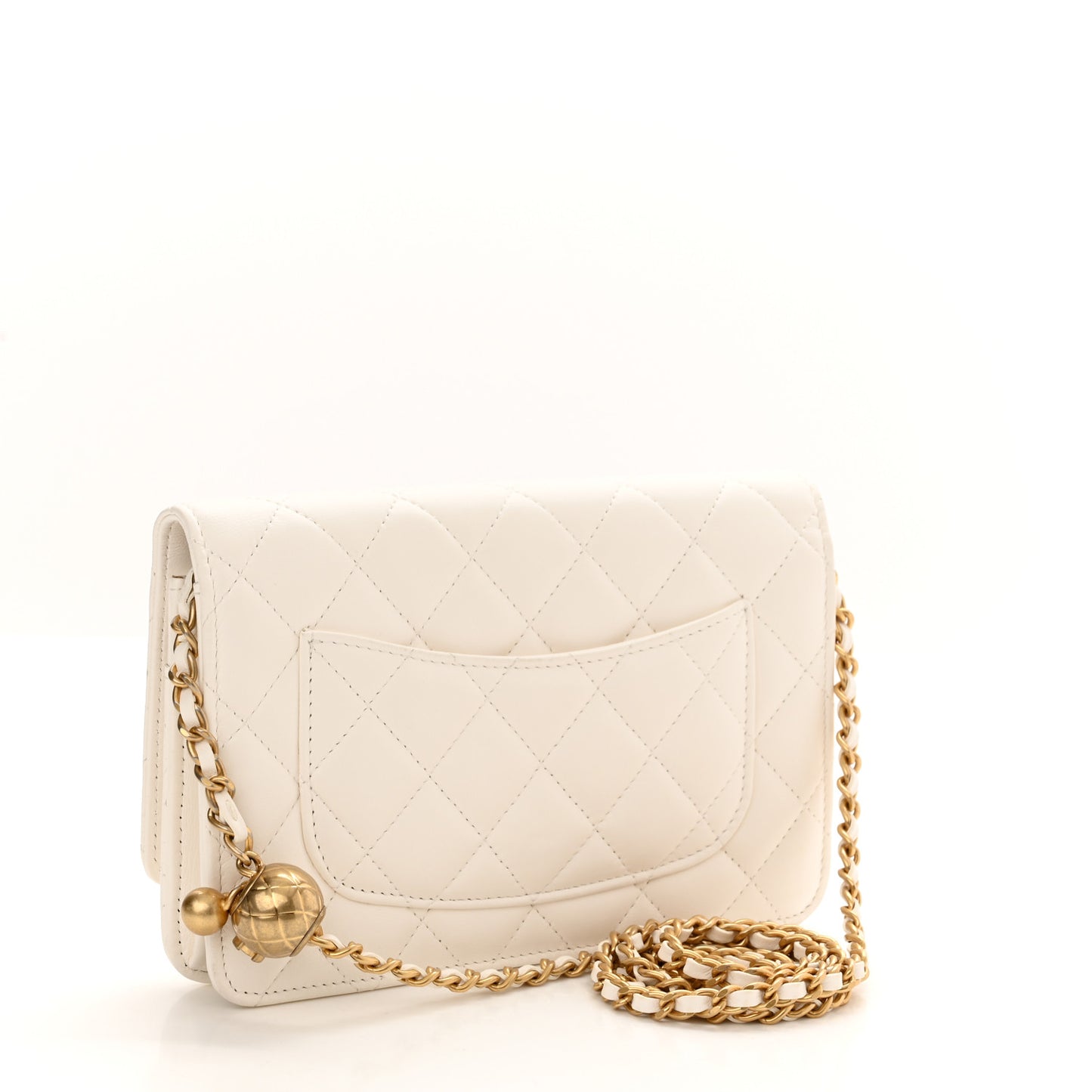 Lambskin Quilted CC Pearl Crush Wallet on Chain WOC White