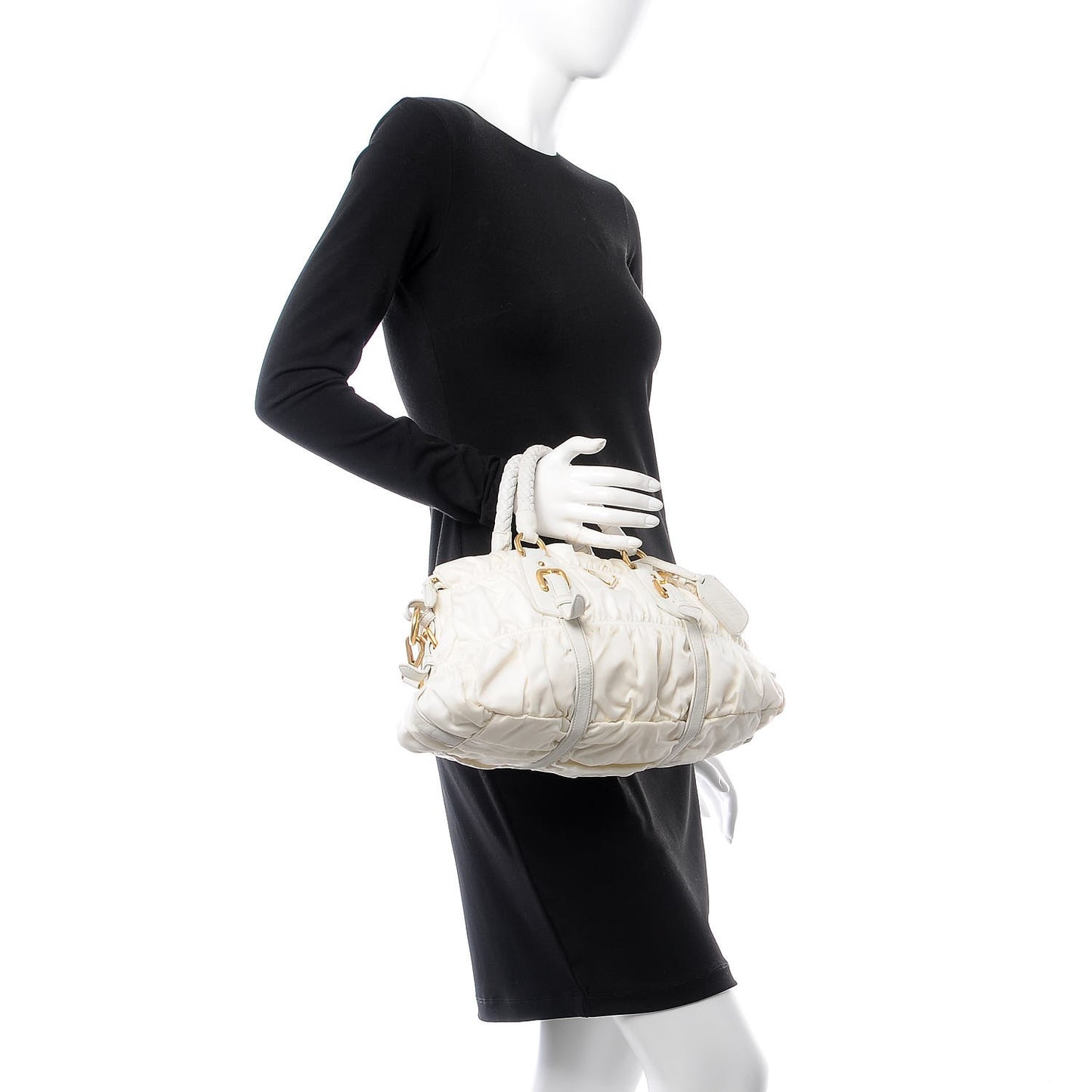 Tessuto Nylon Gaufre Shopping Satchel White