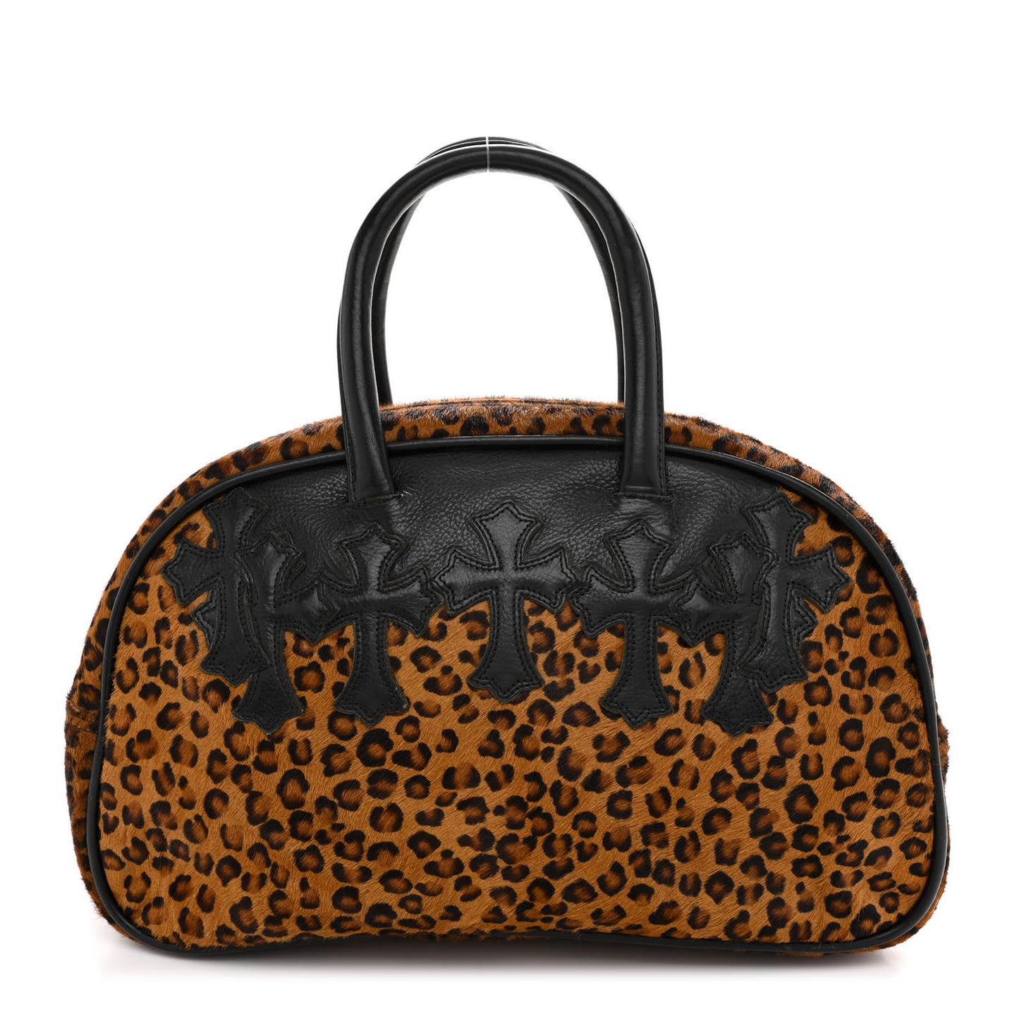Leopard Print Hair Cross Patch Duffle Bag Black