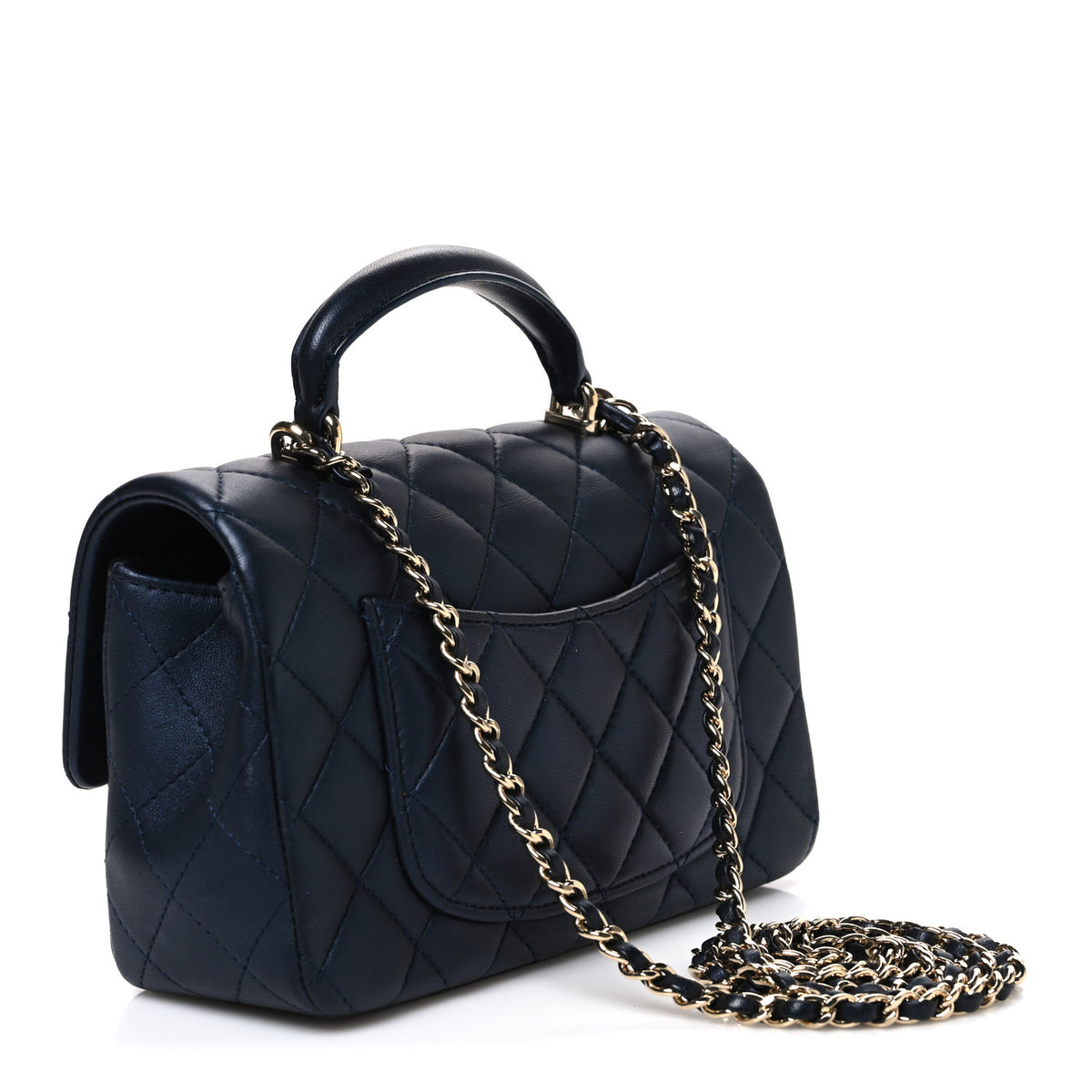 Iridescent Lambskin Quilted Mini Top Handle Rectangular Flap Dark Blue
