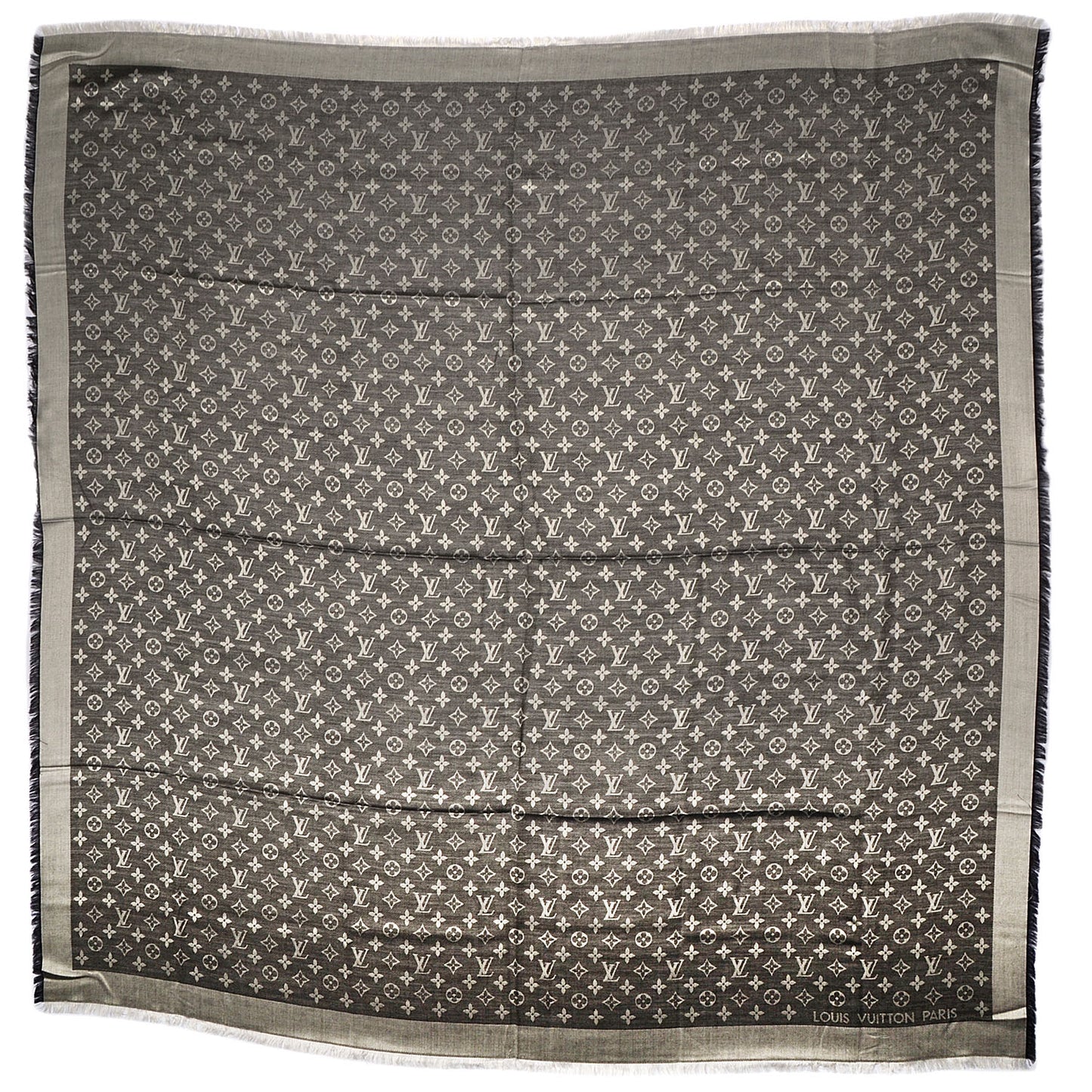Wool Silk Monogram Denim Shawl Black