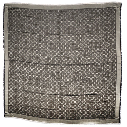 Louis Vuitton Wool Silk Monogram Denim Shawl Black 2 of 5