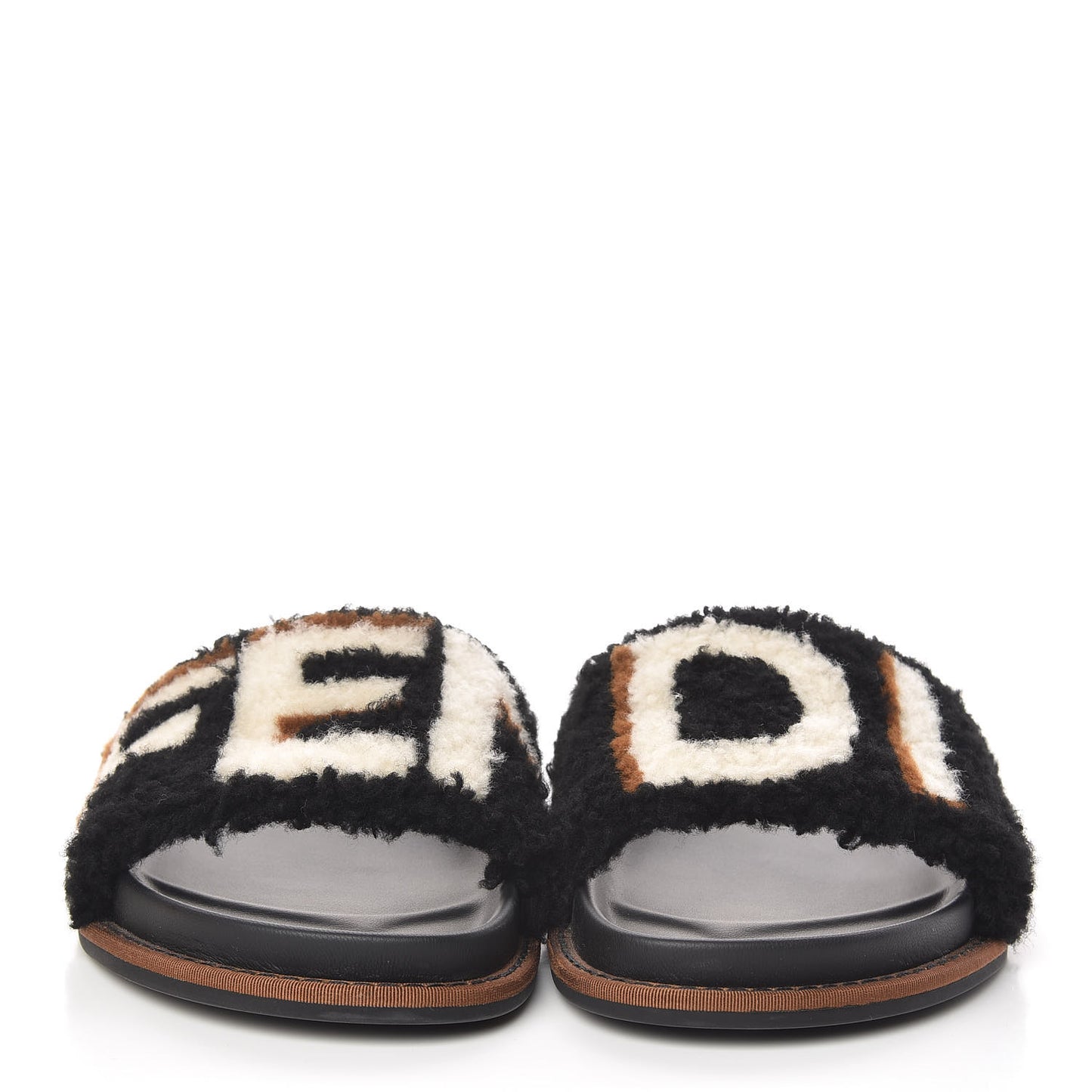 Shearling Logo Slide Sandals 39 Black Latte Brownie