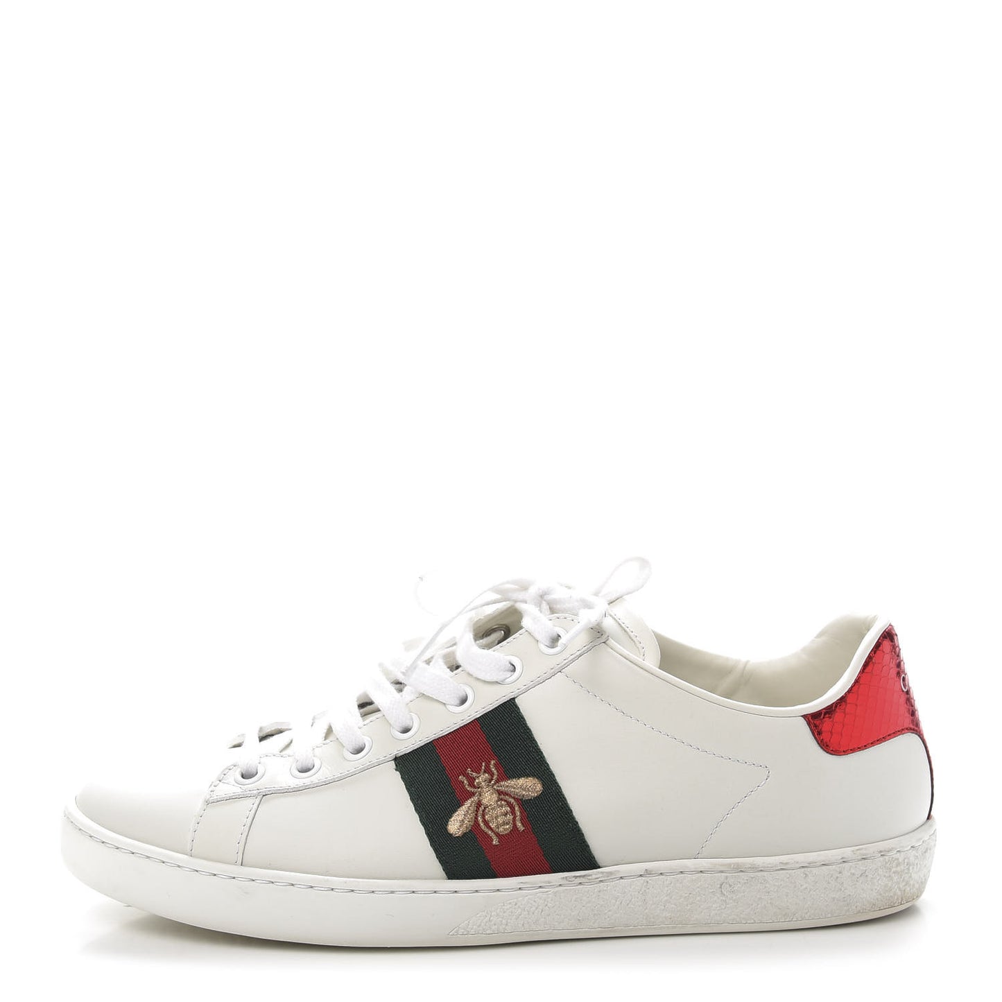 Calfskin Ayers Bee Embroidered Womens Ace Sneakers 38 White Green