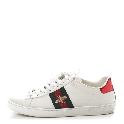 Gucci Calfskin Ayers Bee Embroidered Womens Ace Sneakers 38 White Green 1 of 10