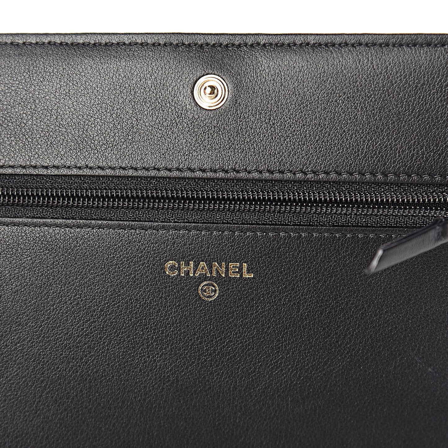 Metallic Goatskin Lambskin Boy Wallet on Chain WOC Black Gold