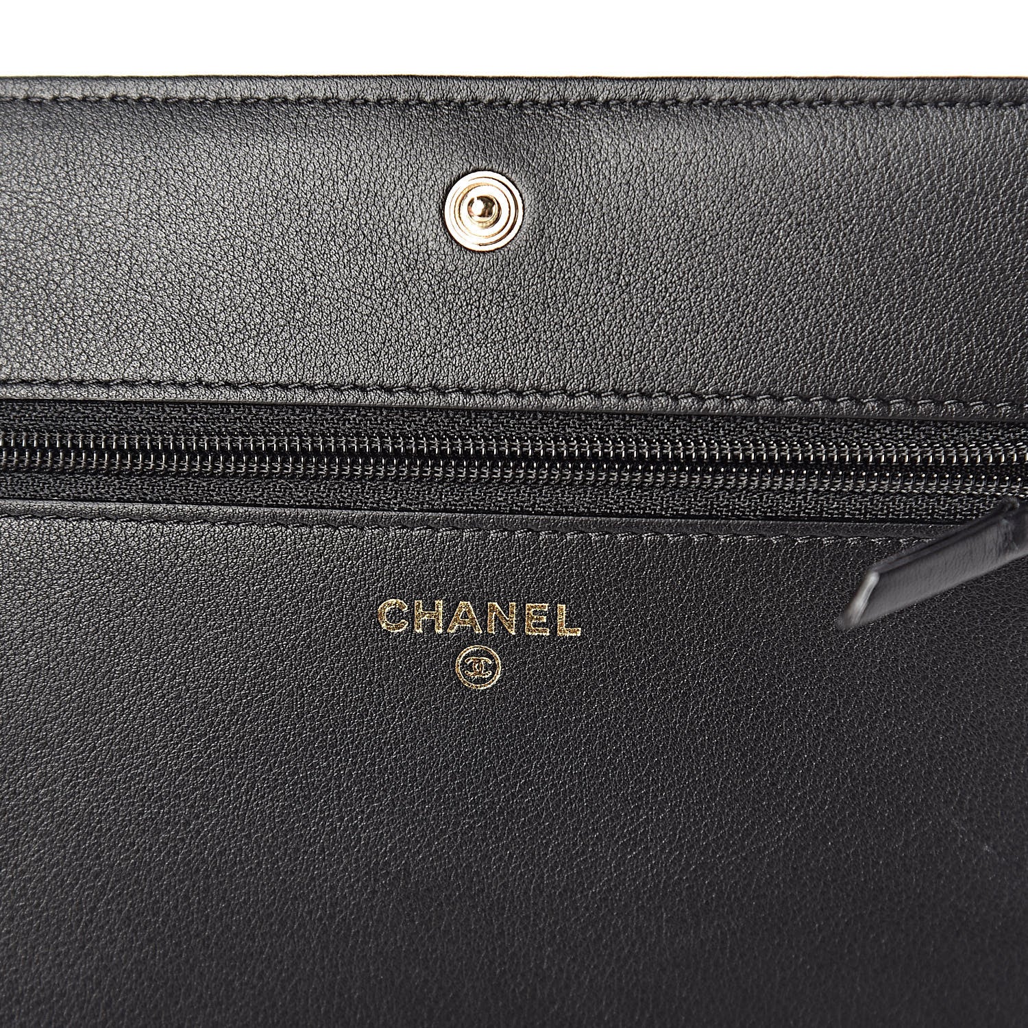 Chanel Metallic Goatskin Lambskin Boy Wallet on Chain WOC Black Gold 6 of 13