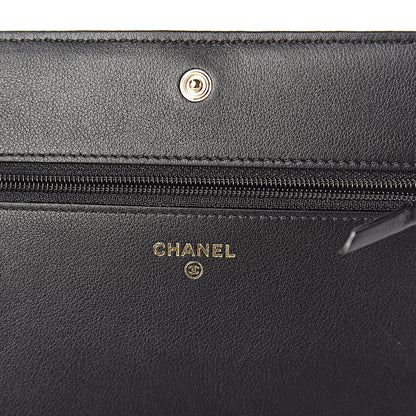 Chanel Metallic Goatskin Lambskin Boy Wallet on Chain WOC Black Gold 6 of 13