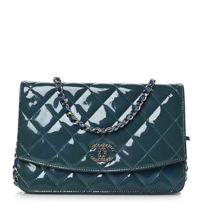 Chanel Patent Quilted Brilliant Wallet On Chain WOC Blue 1 of 11