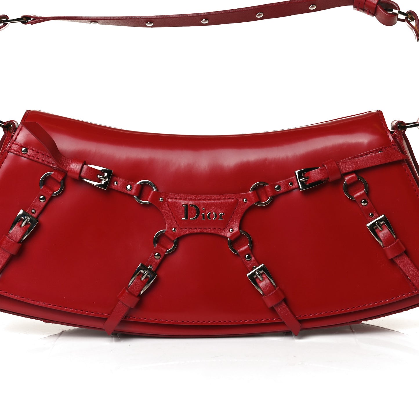 Glazed Calfskin Bondage Clutch Rouge